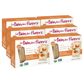 Le Pain Des Fleurs Organic Quinoa Crispbread | Low Sodium, Low Fat, Vegan, & Gluten Free Crackers| 6 Pack Of 5.3 Oz Boxes