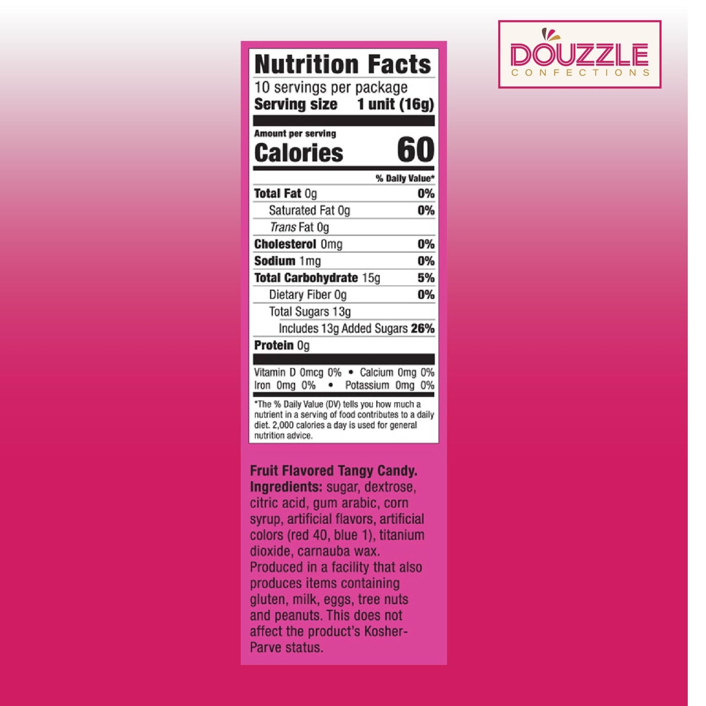 Douzzle Zillions Tangy Candy, Sour Strawberry & Blue Raspberry (10 Count, Pack Of 1) Individually Wrapped Candies, Birthday Part