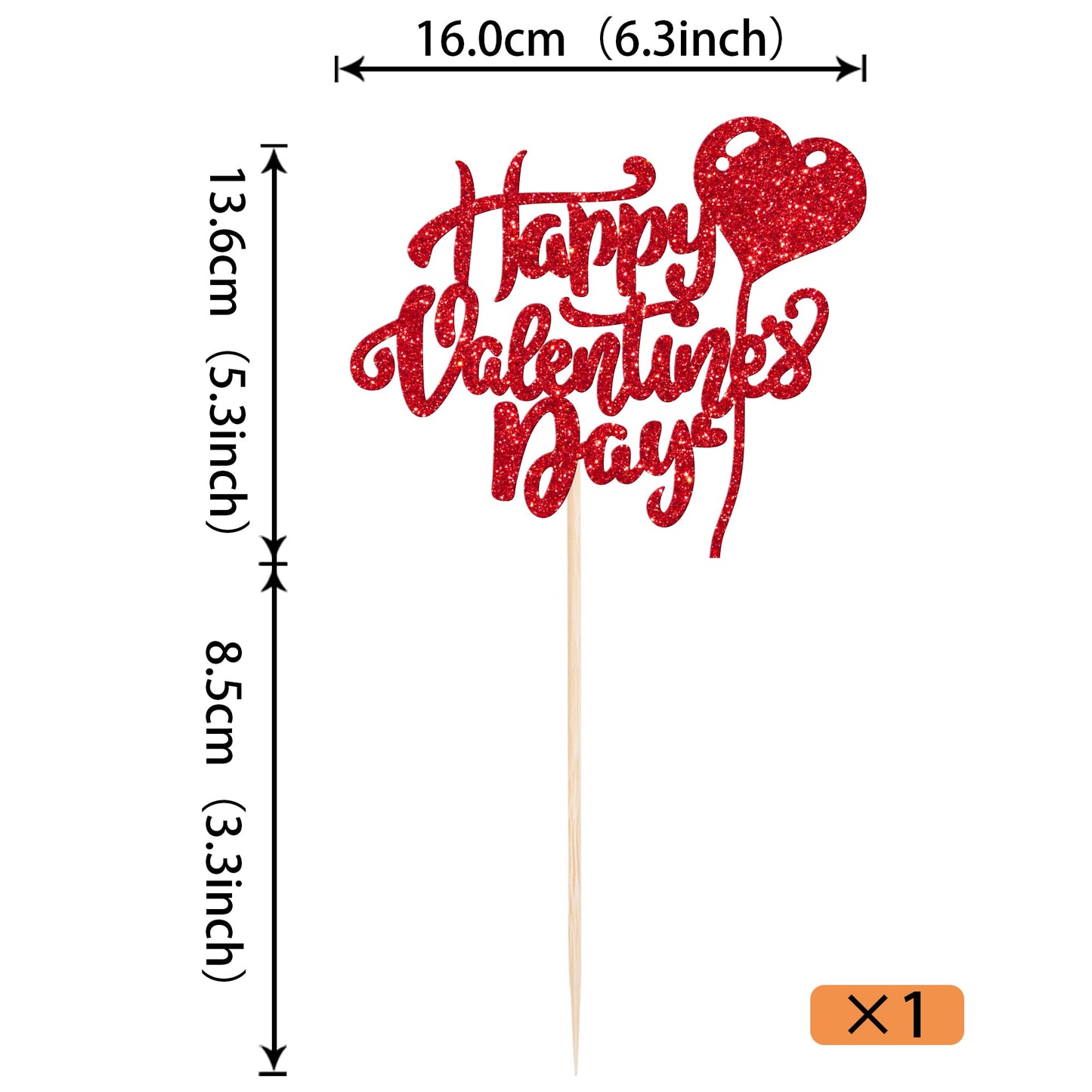 Rssta i Happy Valentines Day Cake Topper, Glitter Heart Cake Pick, Red, Paper Material, Wedding Party Decorations
