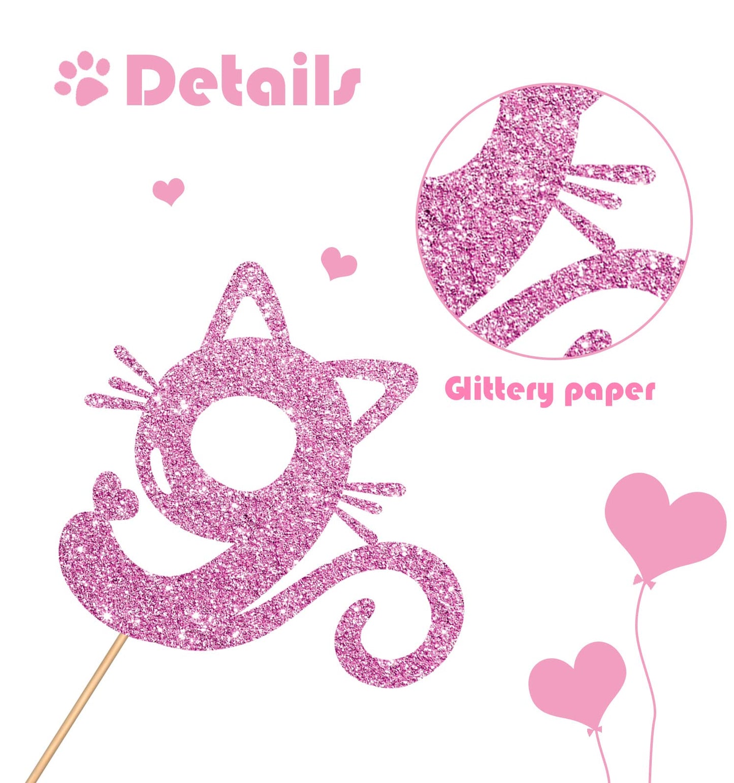 MINUET MINUTE Cat Nine Cake Topper - Pink Glitter, Cardboard, Happy 9th Birthday Party Decoration