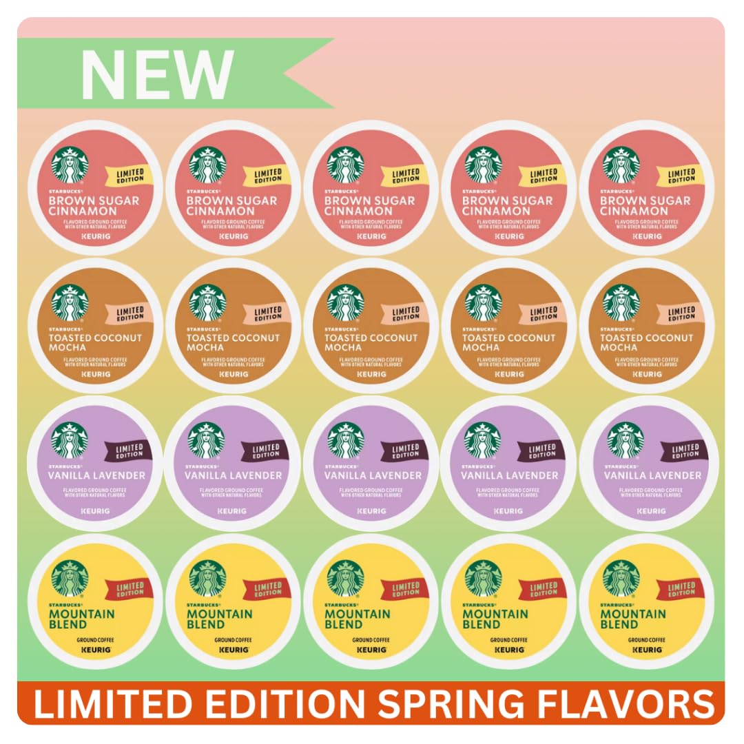 KUPIX Seasonal Flavors Coffee Pods Sampler – Starbucks, Vanilla Lavender, Mountain Blend, Toffeenut & Brown Sugar Cinnamon – 20 Count