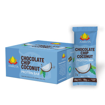 Amrita Chocolate Chip Coconut Vegan Protein Bars - Peanut/Dairy Free, Soy & Gluten Free -15G Plant Based Protein Bars, High Fibe