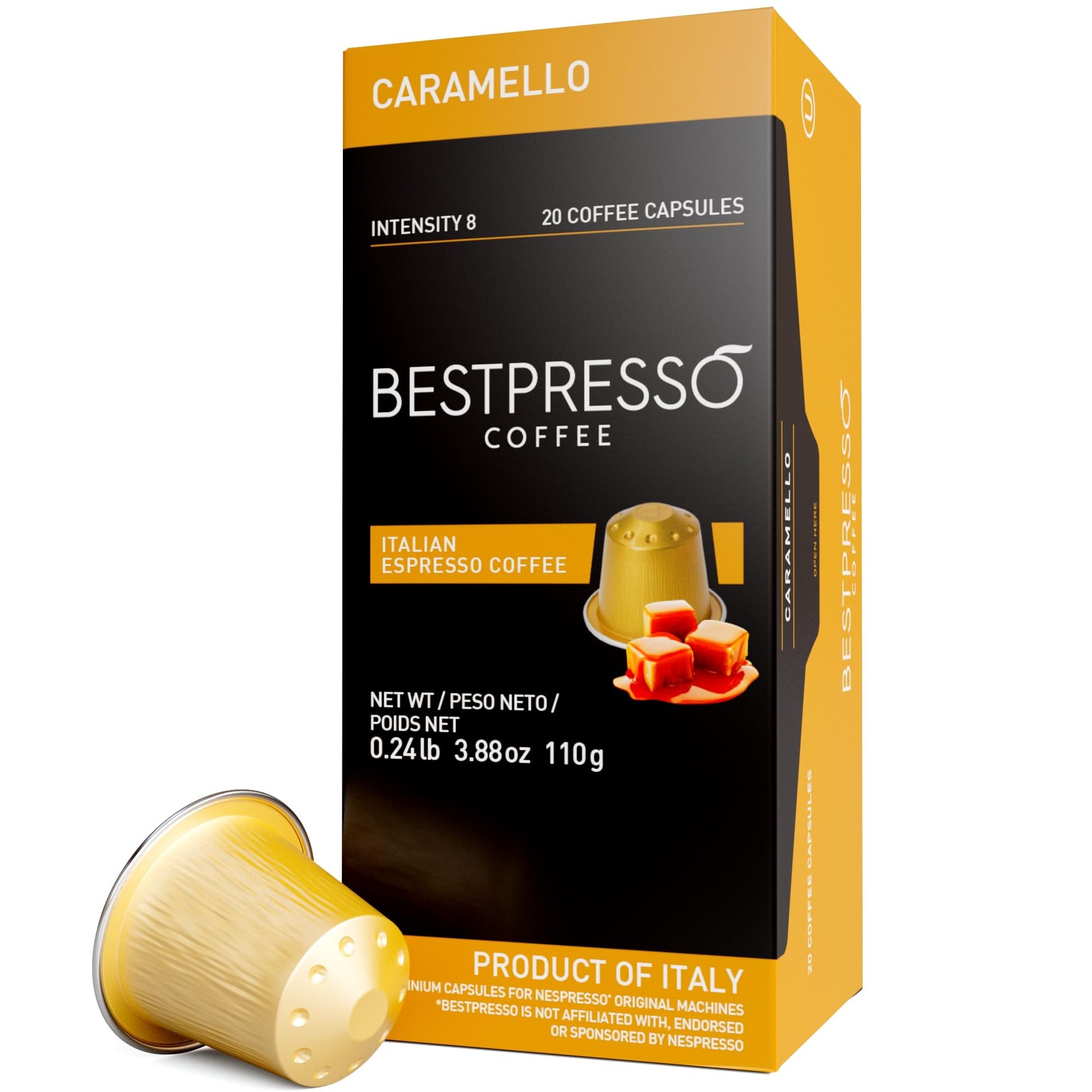 Bestpresso Coffee for Nespresso Original Machine 120 pods Certified Genuine Espresso Caramel Blend(Medium Intensity) Pods Compat