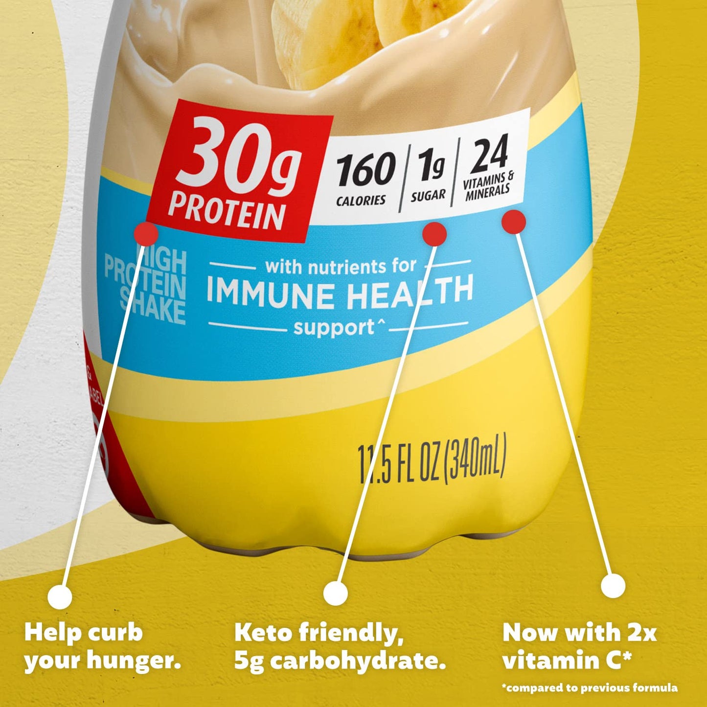 Premier Protein Shake, 30g Protein, 1g Sugar, 11.5 fl oz, Bananas & Cream, Nutrients for Immune Health