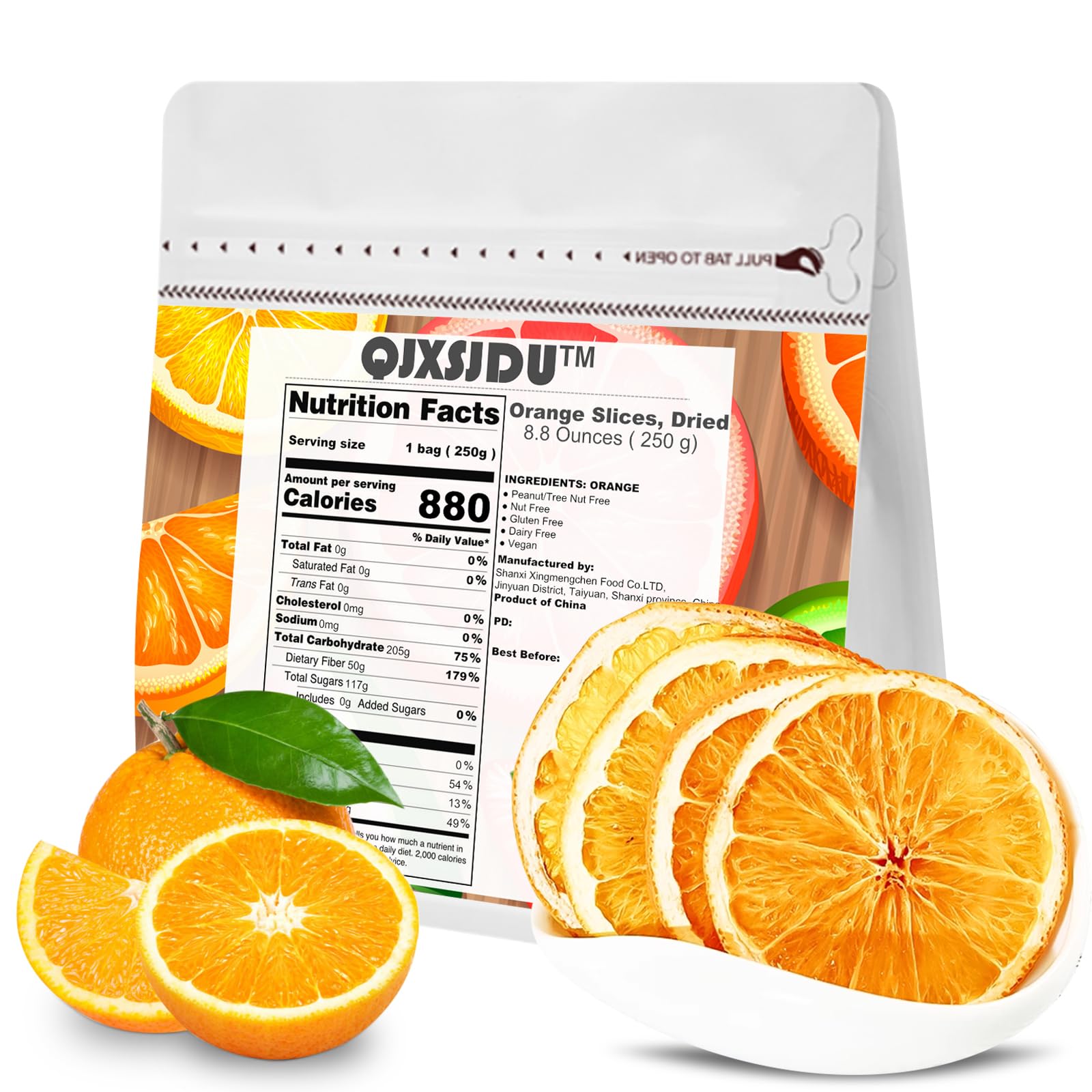 Dried Oranges Slices (8.8 Oz/250g) Dehydrated Fruit No Sugar Added Bulk Wheels Snacks Bags for Old Fashioned Cocktail Garnish Ca