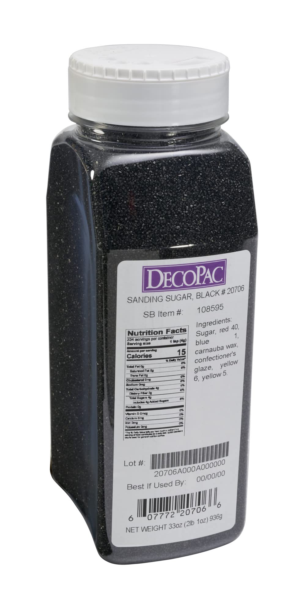 Decopac Sanding Sugar, Black Edible Sugar Sprinkles, Edible Sanding Sugar In Handheld Container, Sugar Sprinkle Mix For Celebration Cakes, Cupcakes, Cookies, 33Oz - Black