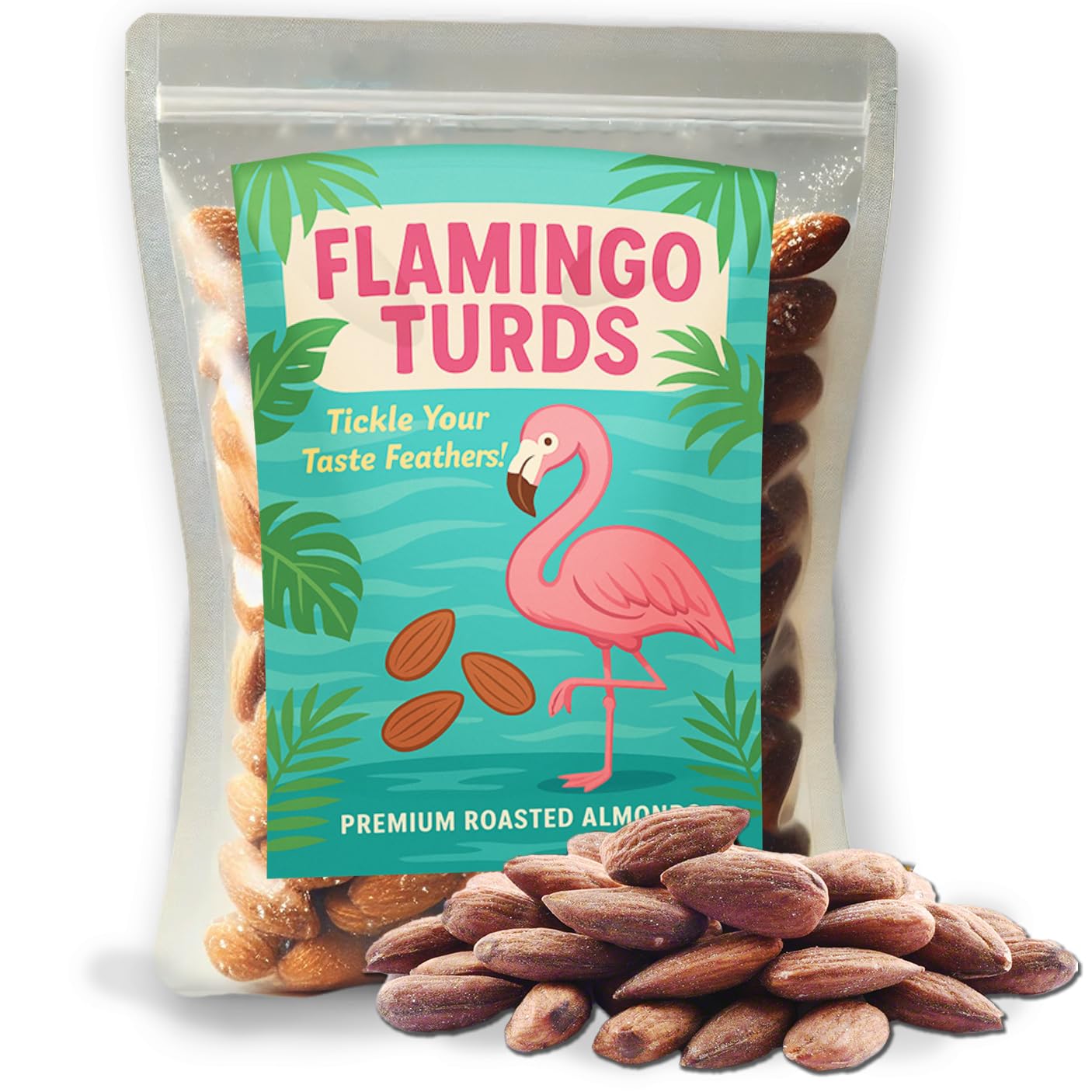 Flamingo Turds Premium Almonds: Exquisite Vibrant Tropical Delight, Expertly Roasted for Flamingo Lovers, Perfect for Unique Par
