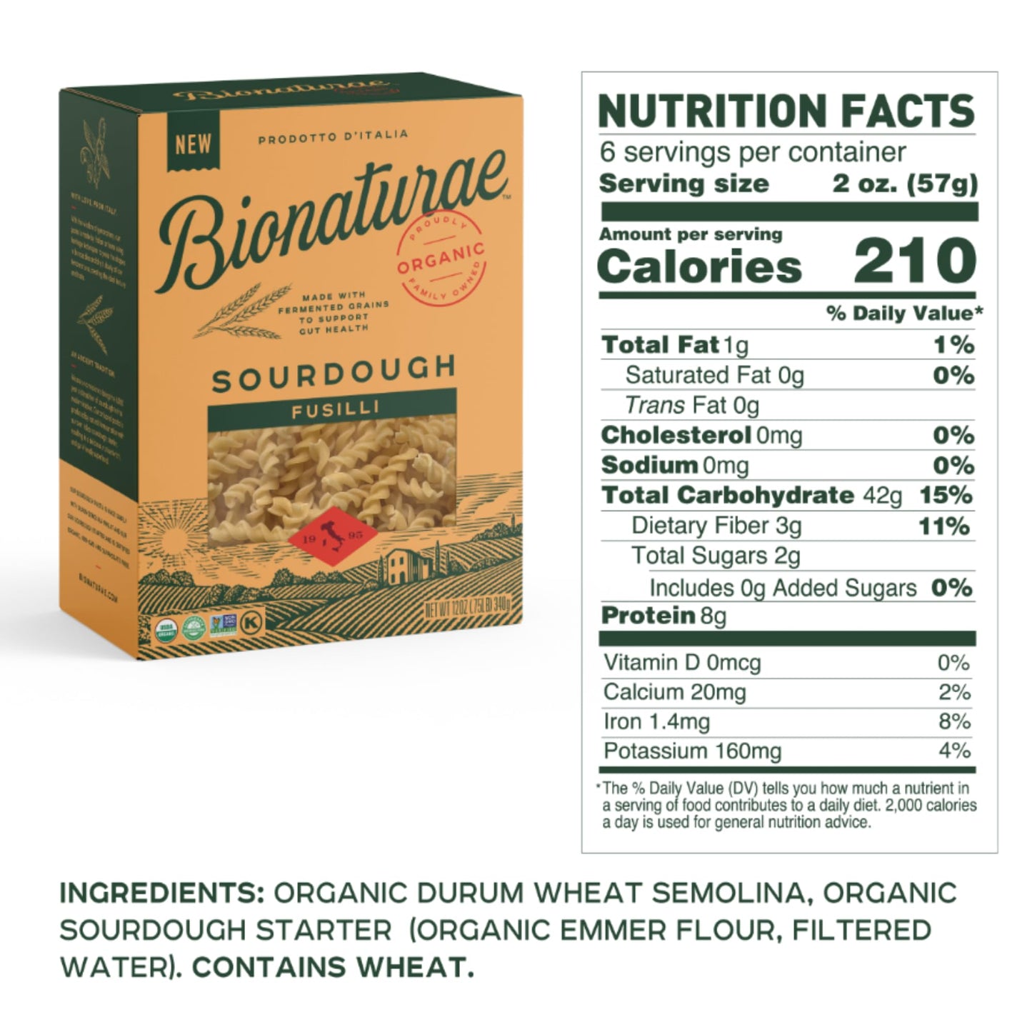 Bionaturae Sourdough Organic Fusilli Pasta - Italian Pasta Noodles, Spiral Pasta, Spiral Noodles, Fusilli Pasta Noodles, Corkscr