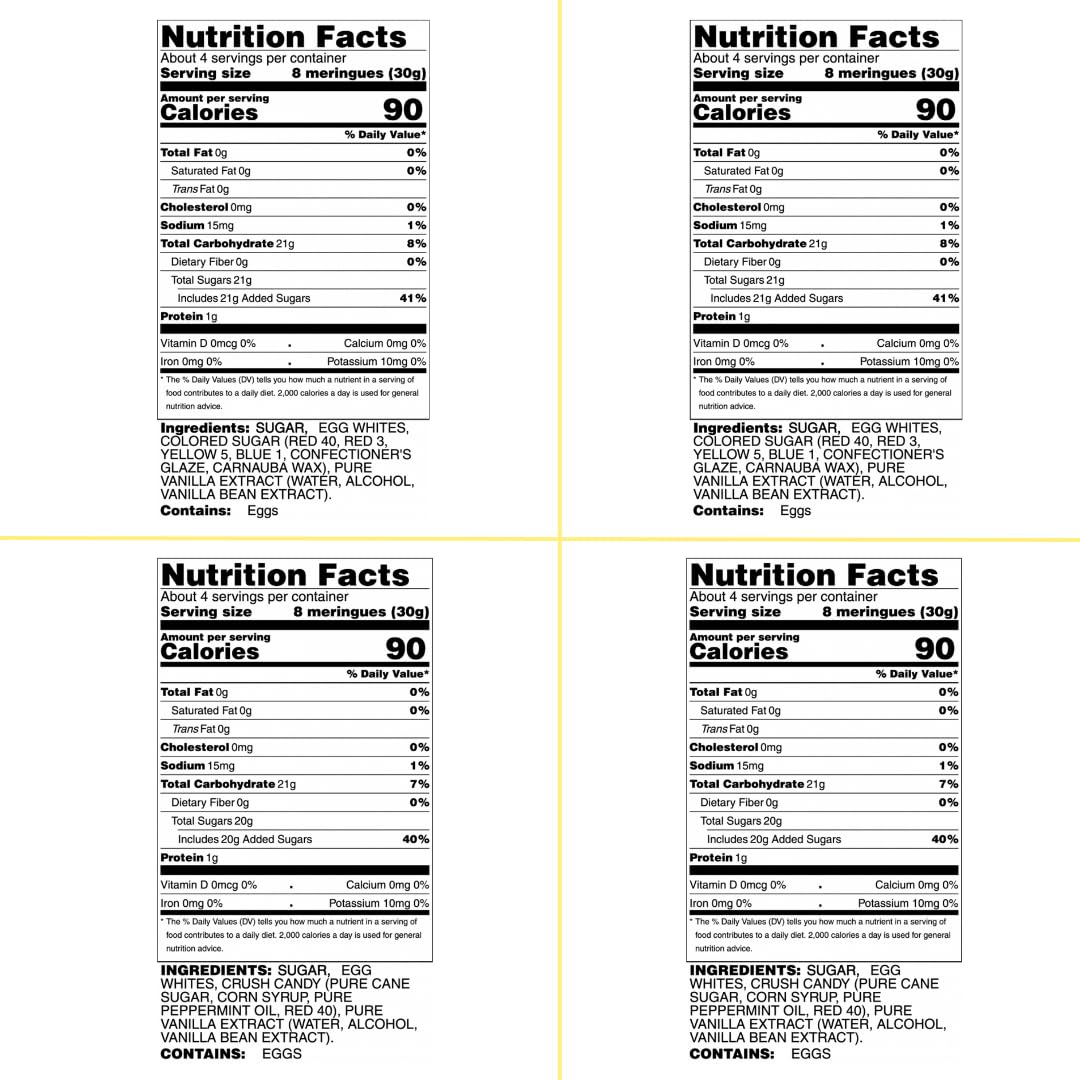 4 Pack Krunchy Melts Original Meringue Cookies | Holiday Season 4-Pack | 2 Holiday Vanilla, 2 Peppermint Crush | Only 80-90 Calo