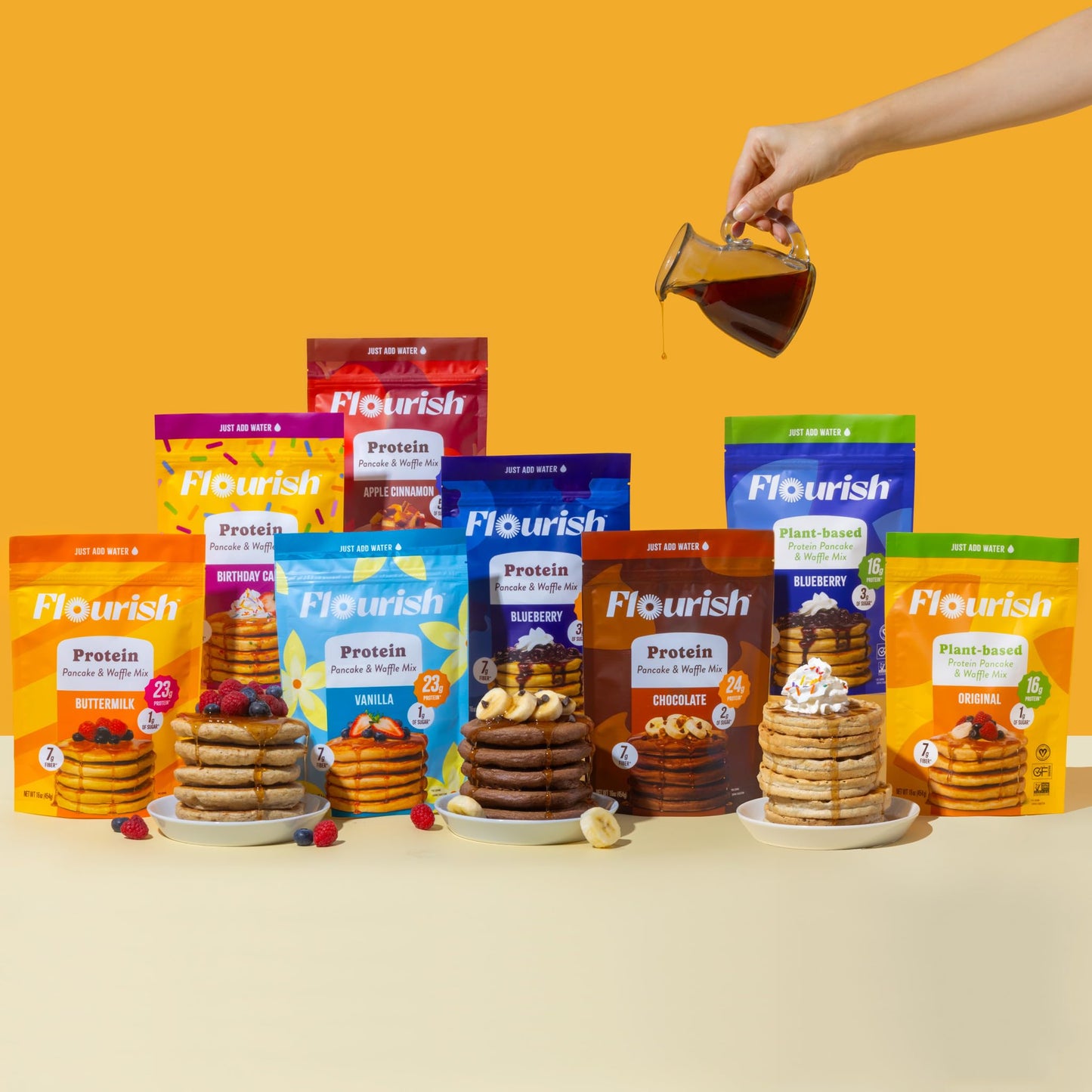 Flourish Plant-Based Protein Pancake & Waffle Mix, Gluten-Free, Dairy-Free, Nut-Free, Soy-Free, Vegan, Non-Gmo, All-Natural Supe