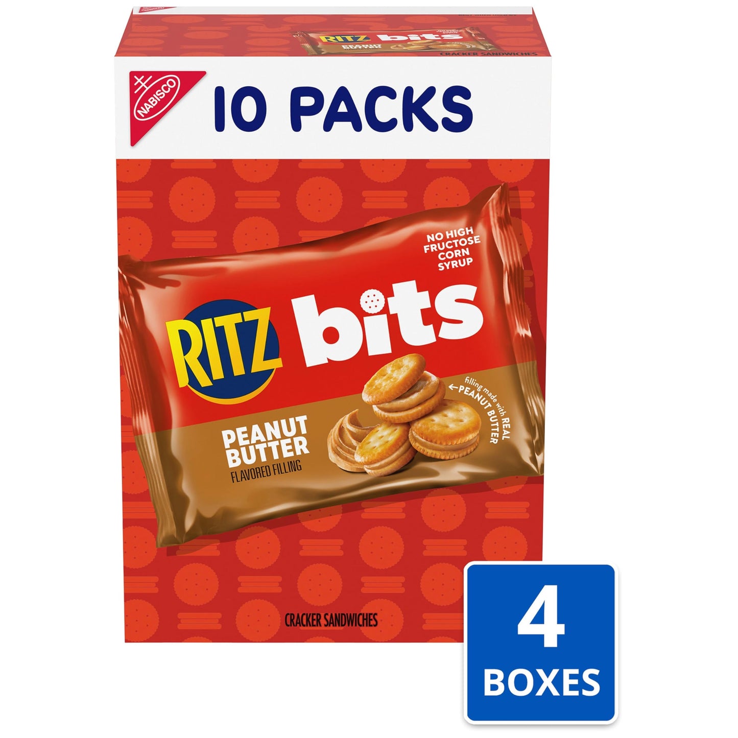 RITZ Bits Peanut Butter Sandwich Crackers, Bulk Lunch Snacks, 40 Snack Packs (4 Boxes)