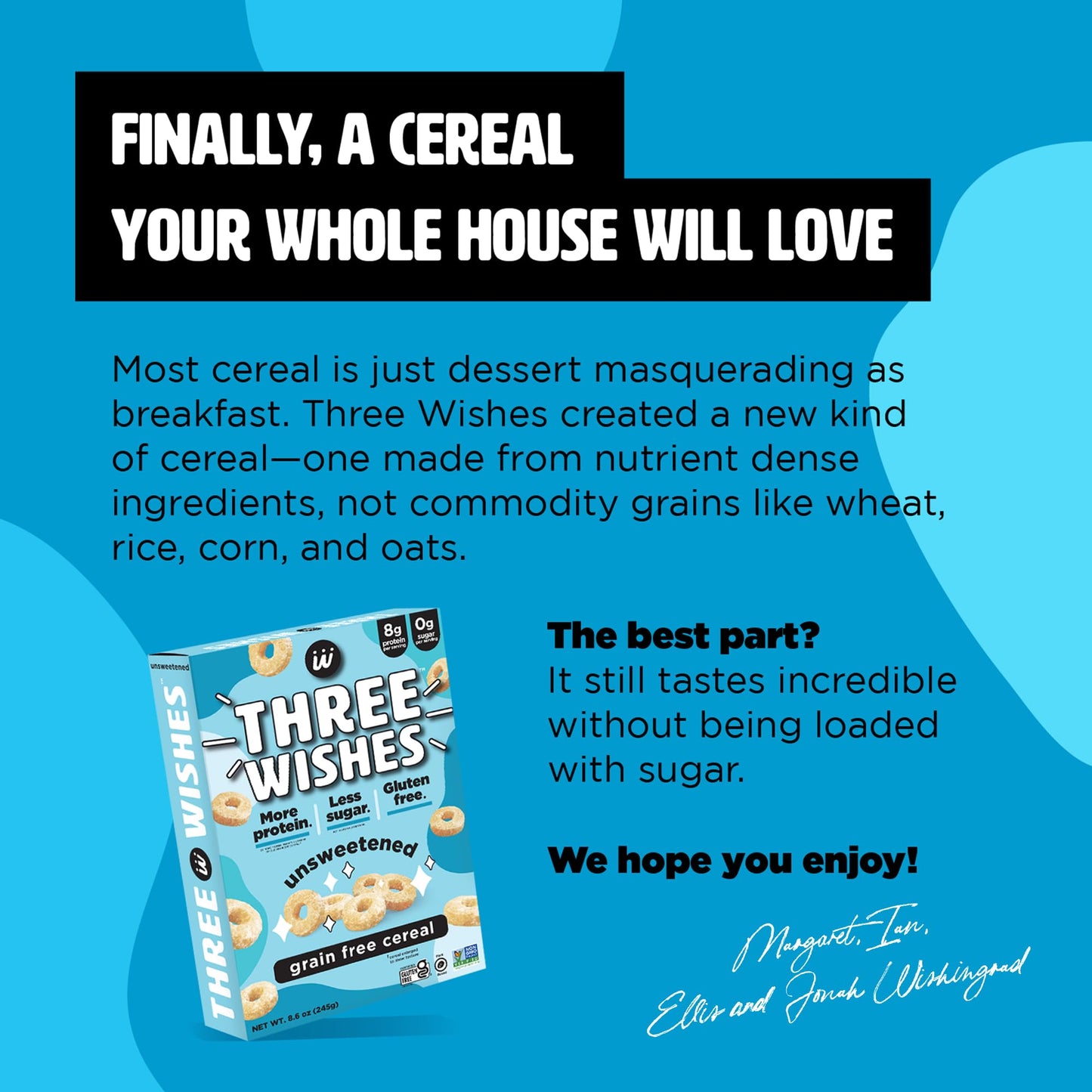 Plant-Based and Vegan Breakfast Cereal by Three Wishes - Unsweetened, 1 Pack - More Protein and Less Sugar Snack - Gluten-Free,