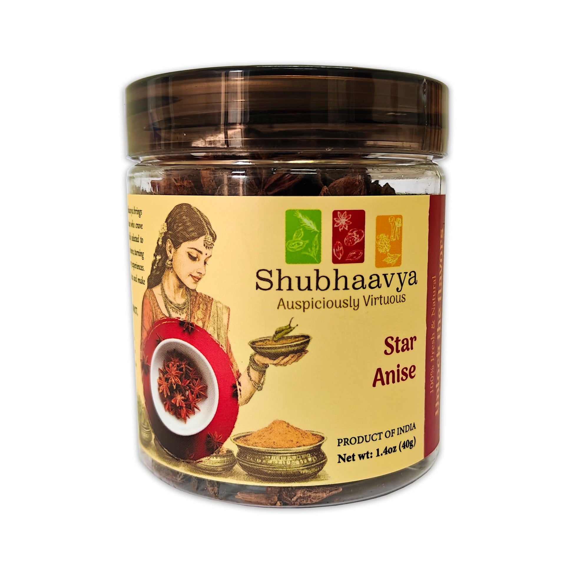 SHUBHAAVYA Star Anise Whole - NON-GMO, All Natural, Gluten Free, 1.4oz (40g) Indian Spice