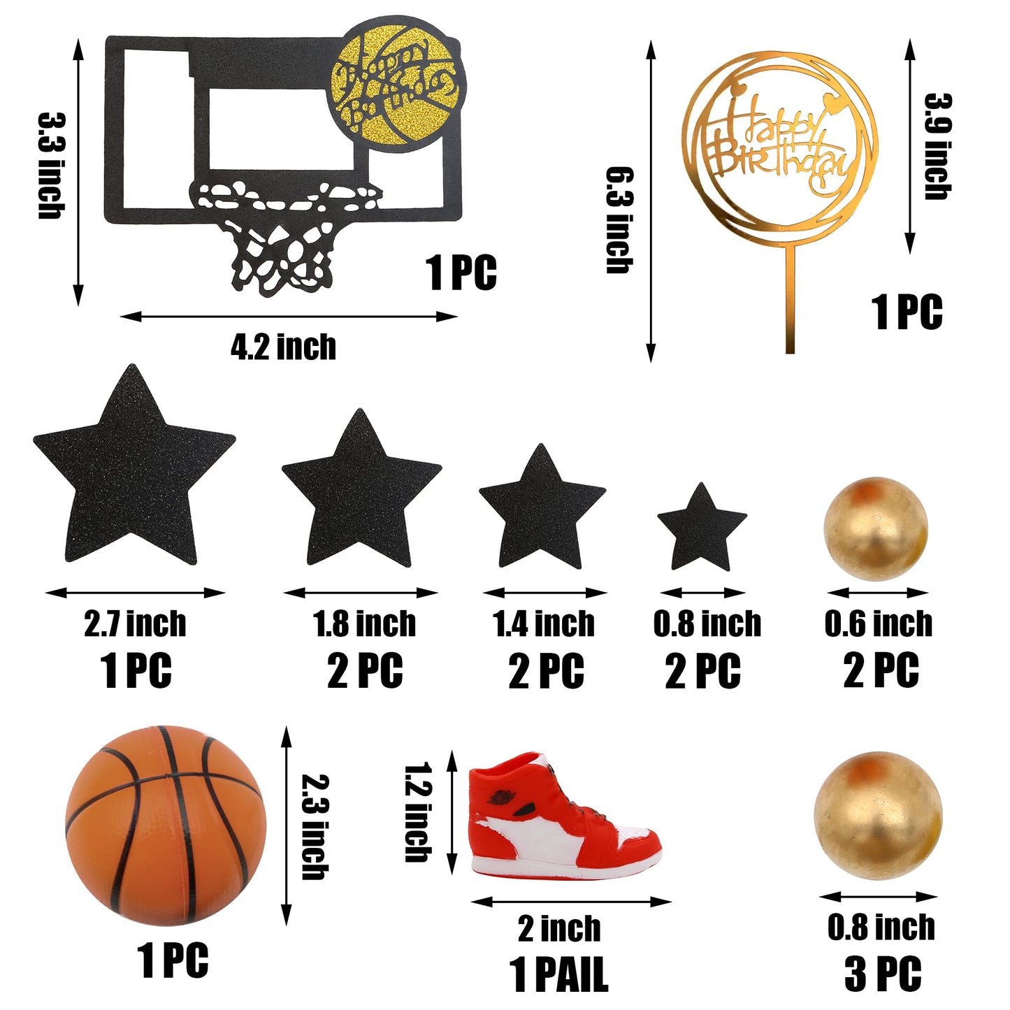 16 Pcs Basketball Cake Toppers, Basketball Theme Cake Decoration For Boy Birthday Basketball Cake Party Decorations Basketball P