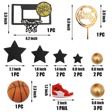 16 Pcs Basketball Cake Toppers, Basketball Theme Cake Decoration For Boy Birthday Basketball Cake Party Decorations Basketball P