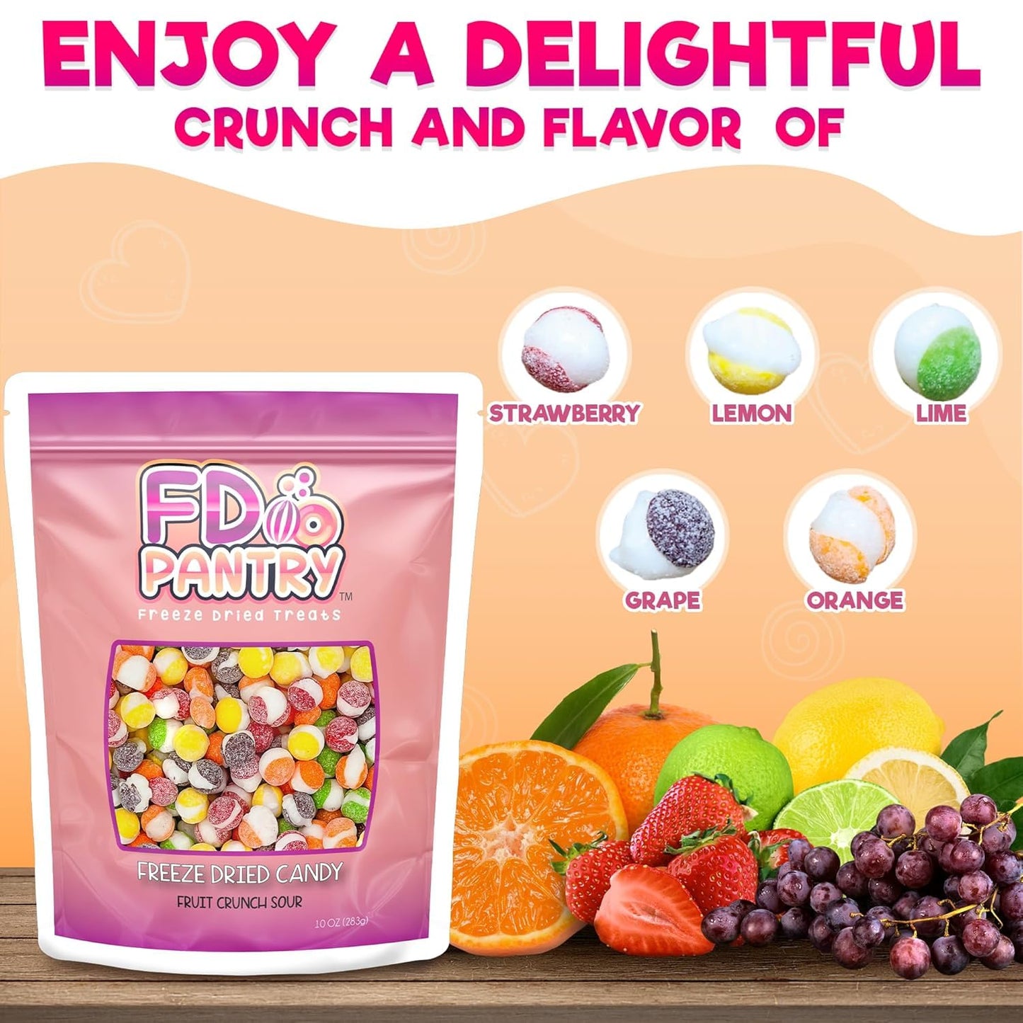 Fruit Crunch Freeze Dried Candy Variety Pack - Original & Sour Flavors - Strawberry, Orange, Lemon, Grape, Lime - 1Lb Each - Crunchy Sweet & Sour Snack In Large Resealable Bags - Great Gift Idea