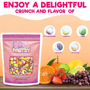 Fruit Crunch Freeze Dried Candy Variety Pack - Original & Sour Flavors - Strawberry, Orange, Lemon, Grape, Lime - 1Lb Each - Crunchy Sweet & Sour Snack In Large Resealable Bags - Great Gift Idea