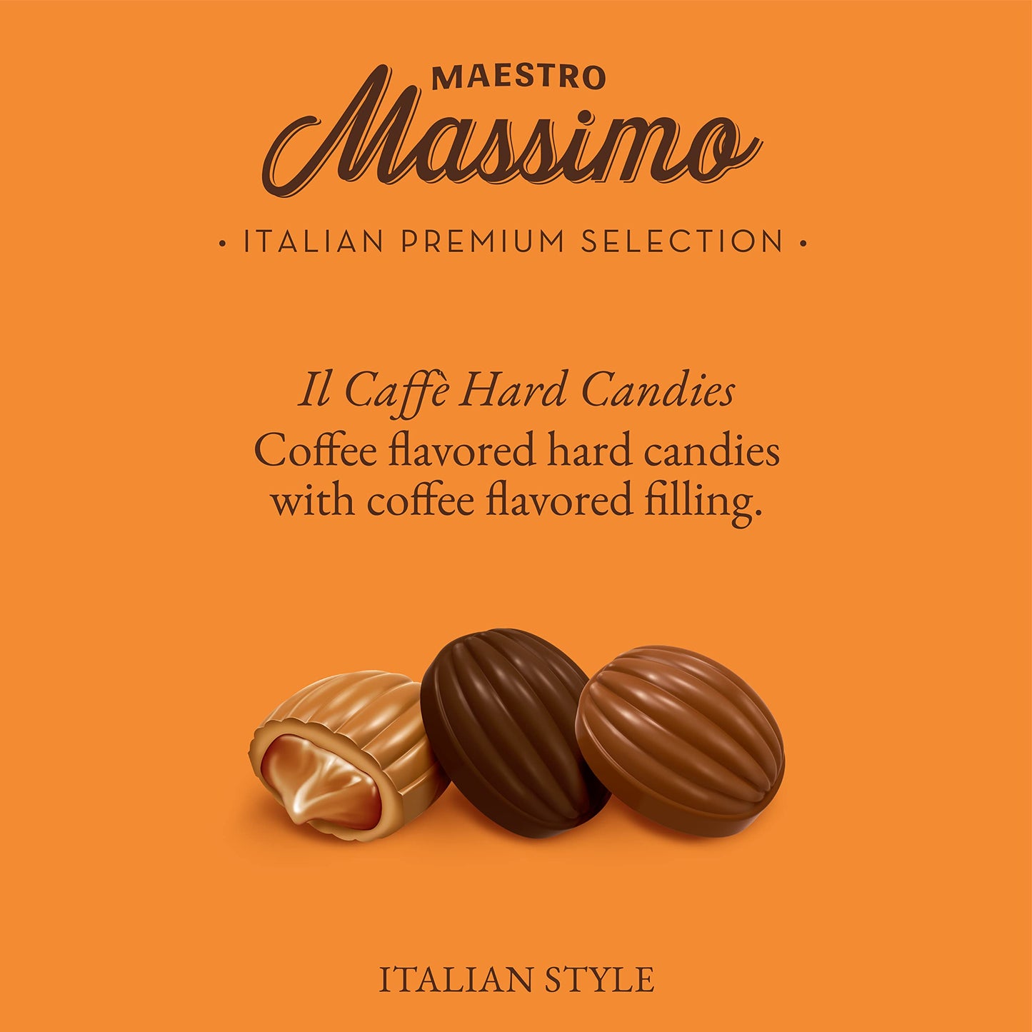 MAESTRO MASSIMO Coffee Candy, Center Filling, 3mg Caffeine, Macchiato, Espresso, Cappuccino Flavors, 7.05 oz Bag, Individually Wrapped