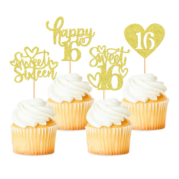 Keaziu 48 Pack Happy Sweet 16 Cupcake Toppers Sweet Sixteen 16 Happy 16 Cupcake Picks For 16Th Birthday Wedding Anniversary Part