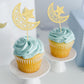 Gyufise Cupcake Toppers, 24Pcs Gold Glitter Moon Star, Eid Mubarak Decorations, Paper Picks for Islamic Muslim Theme Party
