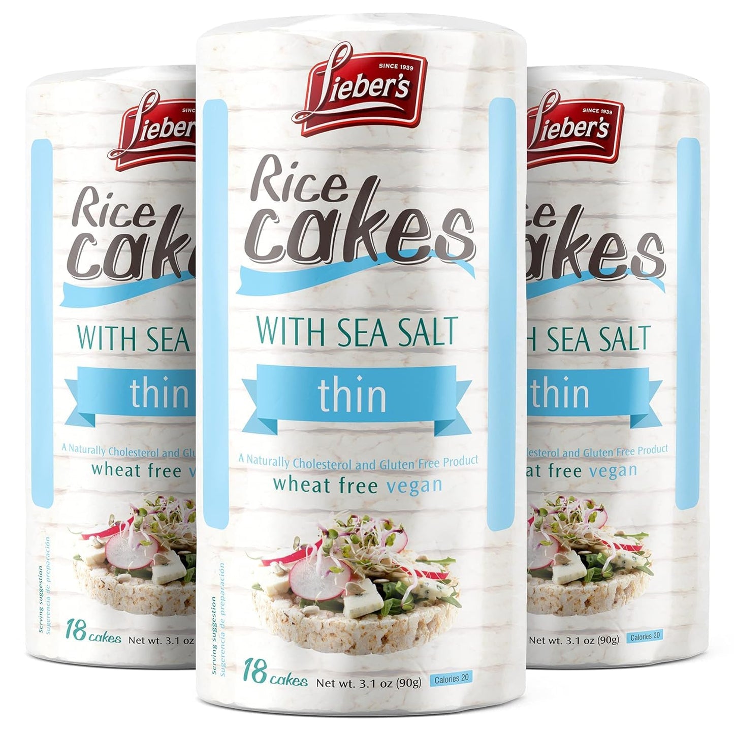 Liebers Sea Salt Rice Cakes, Dairy Free, Gluten Free, Vegan, Kosher Certified, 3-Pack, 1.03 Ounce