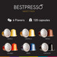 Bestpresso Coffee For Nespresso Original Machine 120 Aluminum Pods Certified Genuine Espresso Variety Pack Mix Flavored And Dark Roast, Pods Compatible With Nespresso Original