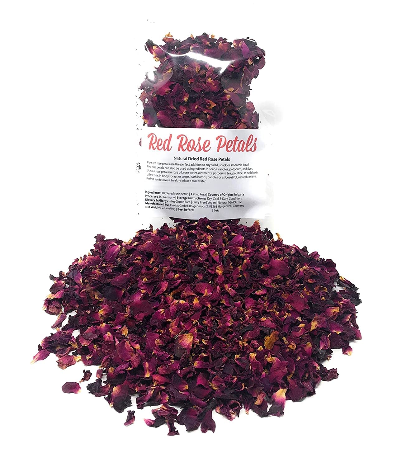 Naturegrail Red Rose Petals - Edible Dried Flower Petals for Tea & Decoration - 0.35oz