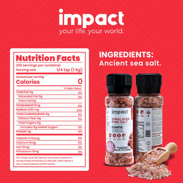 Impact - Coarse Himalayan Pink Sea Salt - No Additives Rich in Trace Minerals Non-GMO Gluten-Free Ideal for Low-Carb Fasting Coo