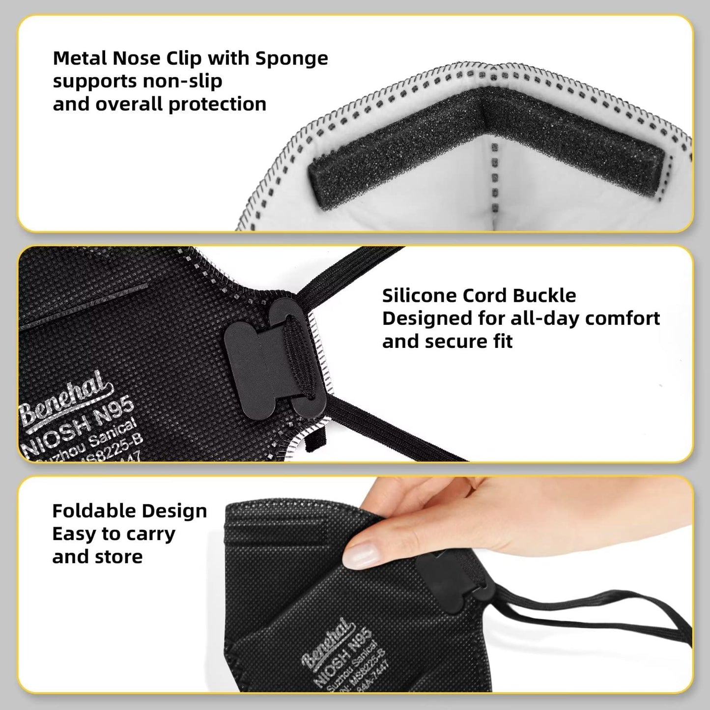 N95 Black Masks, 30 Pack Niosh Certified N95 Disposable Respirator 5 Layers Safety Breathable Mask With 95% Filtering Efficiency