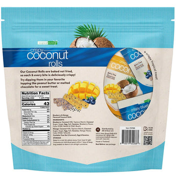 Tropical Fields Crispy Coconut Rolls - Dairy Free with Roasted Sesame Seeds, Mango & Blueberry Flavors, Perfect Snack Treat