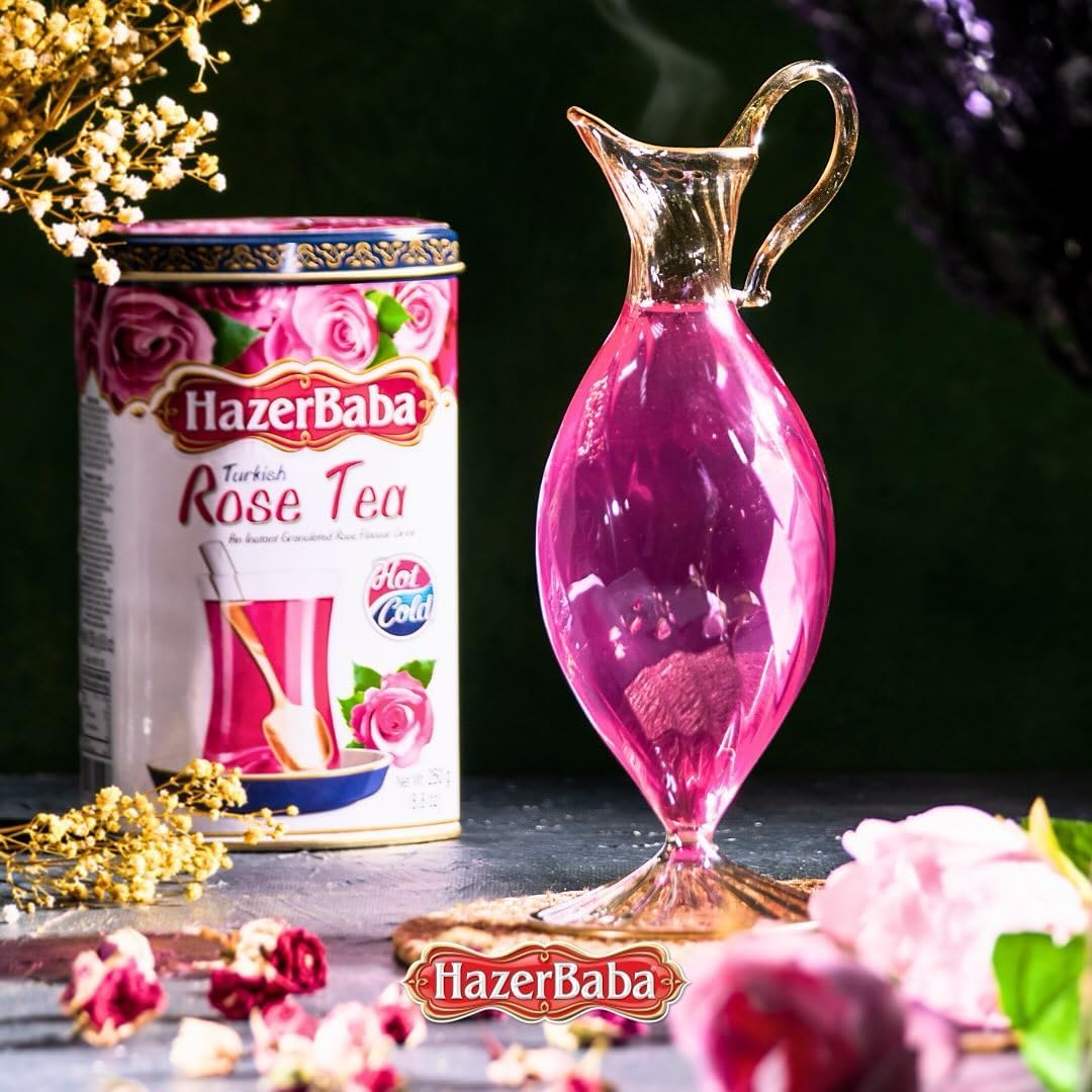 Hazer Baba Instant Drink Mix With Rose Flavor, Fruity Natural Powder In Gift Tin Box, Caffeine-Free, Gourmet Beverage, Unique Food Gift, Vegan, Kosher, Halal, 8.8Oz (250G)