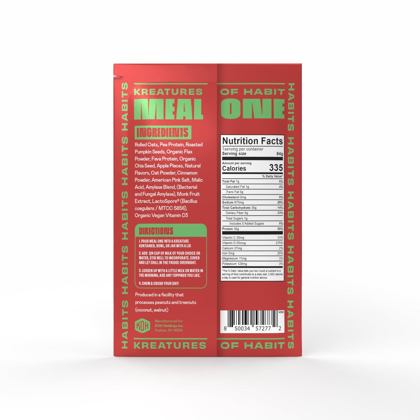 Kreatures Of Habit Meal One | Overnight & Instant Superfood Protein Meal Replacement | Gluten Free, Dairy Free, 30G Of Plant Based Protein, With No Added Sugar | Apple Cinnamon | Pack Of 7
