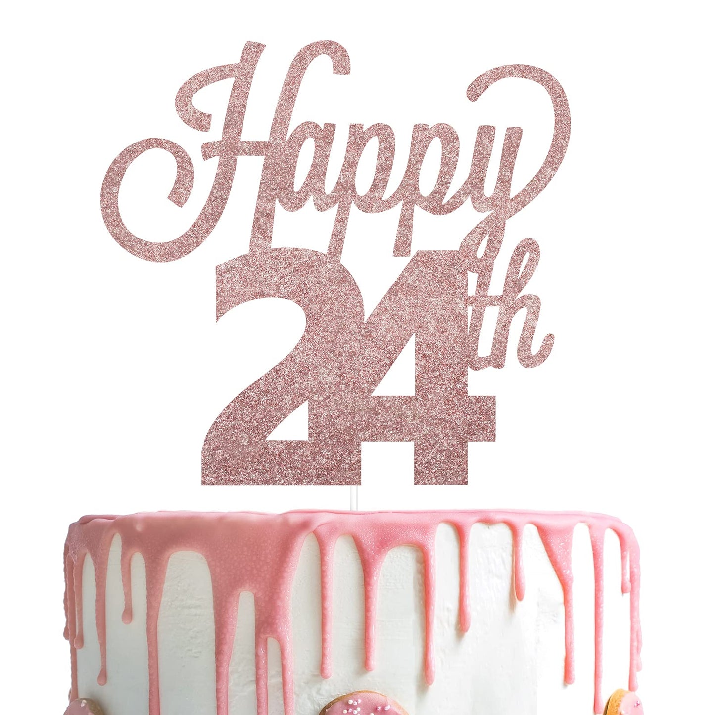 Lingteer Happy 24Th Birthday Cake Topper - Cheers To 24Th Birthday 24 Years Old Birthday Party Cake Decorations Sign.