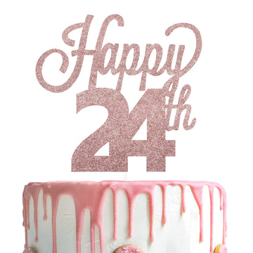 Lingteer Happy 24Th Birthday Cake Topper - Cheers To 24Th Birthday 24 Years Old Birthday Party Cake Decorations Sign.