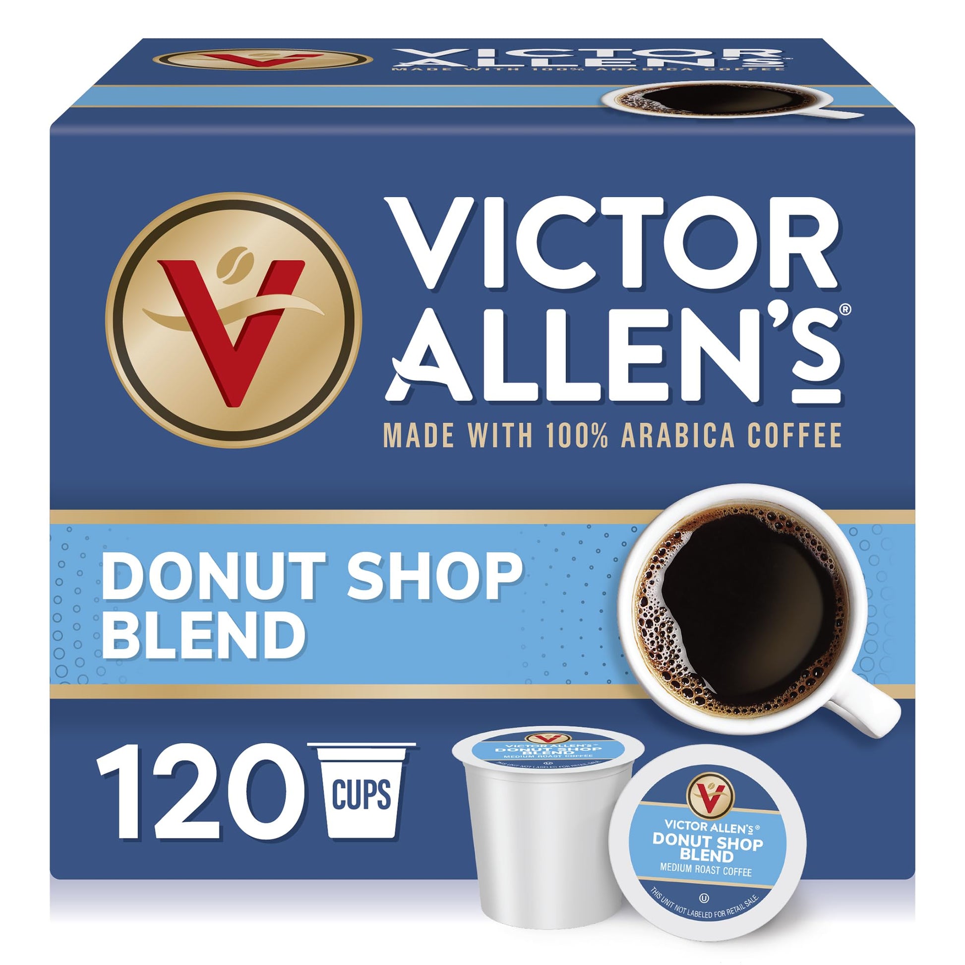 Victor Allens Coffee Donut Shop Blend, Medium Roast, 120 Count Single Serve Pods for Keurig, Blue