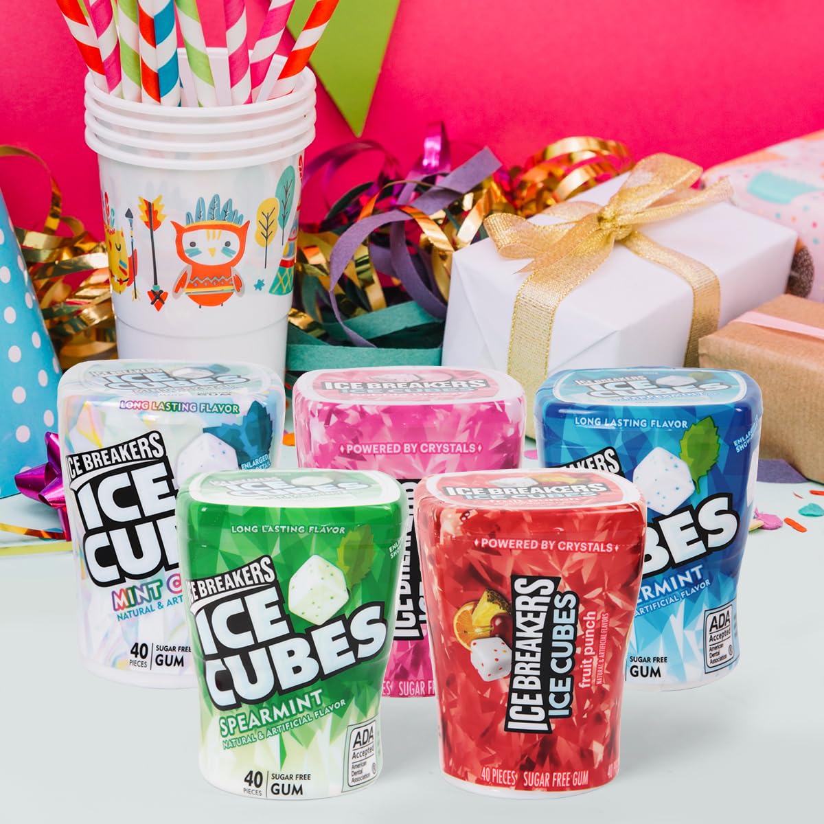 Icecubes Variety Pack - Sugar Free Refreshingly Cool Icecubes Gum Of Peppermint, Bubble Breeze, Spearmint, Cherry Limeade, Mint Crystal, And Fruit Punch Flavors, 6 Pack
