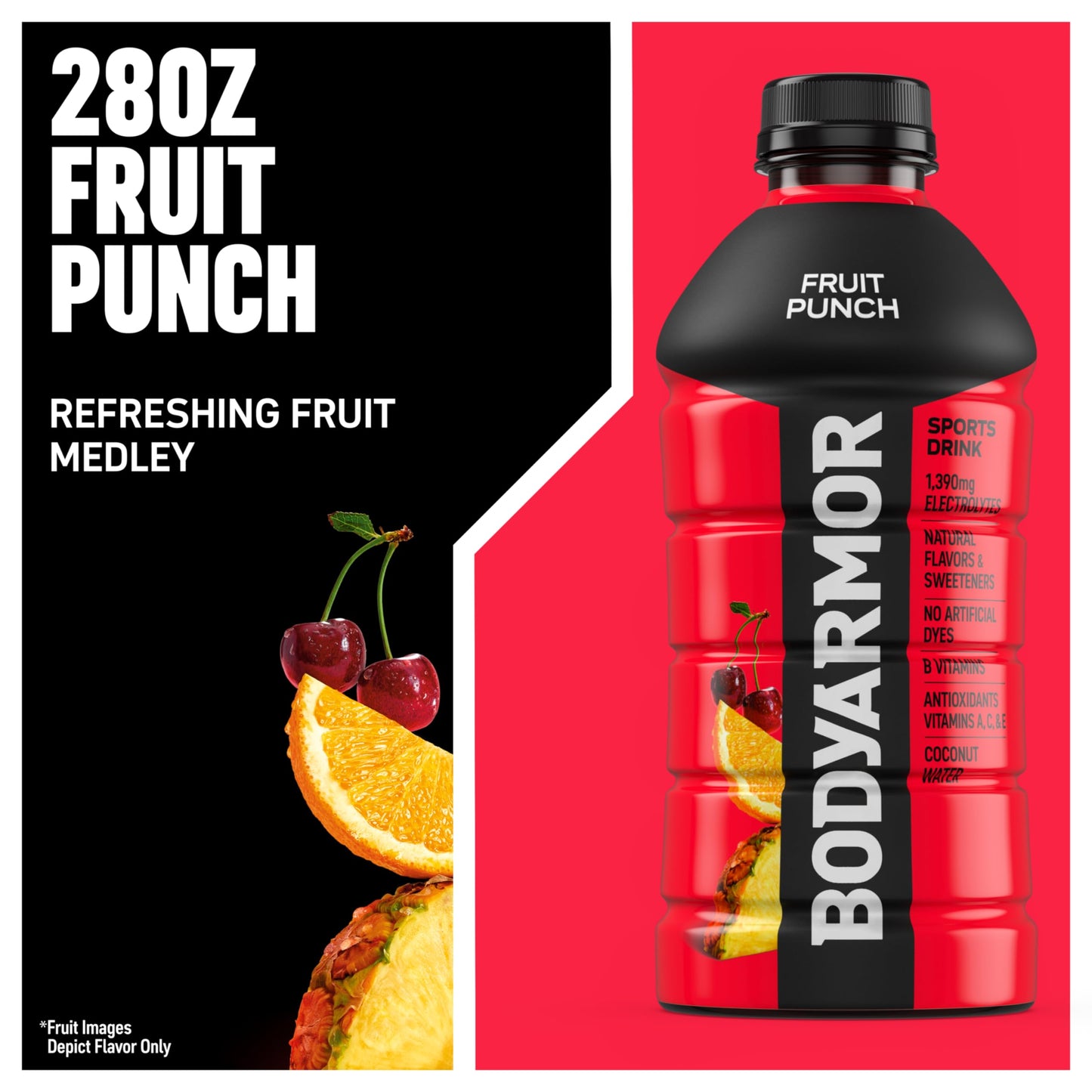 BODYprotective covering Sports Drink  Fruit Punch  Electrolyte Drink Hydration  28 Fl Oz Bottles (15 Pack)  Flavored Coconut Water with B Vitamins & Antioxidants
