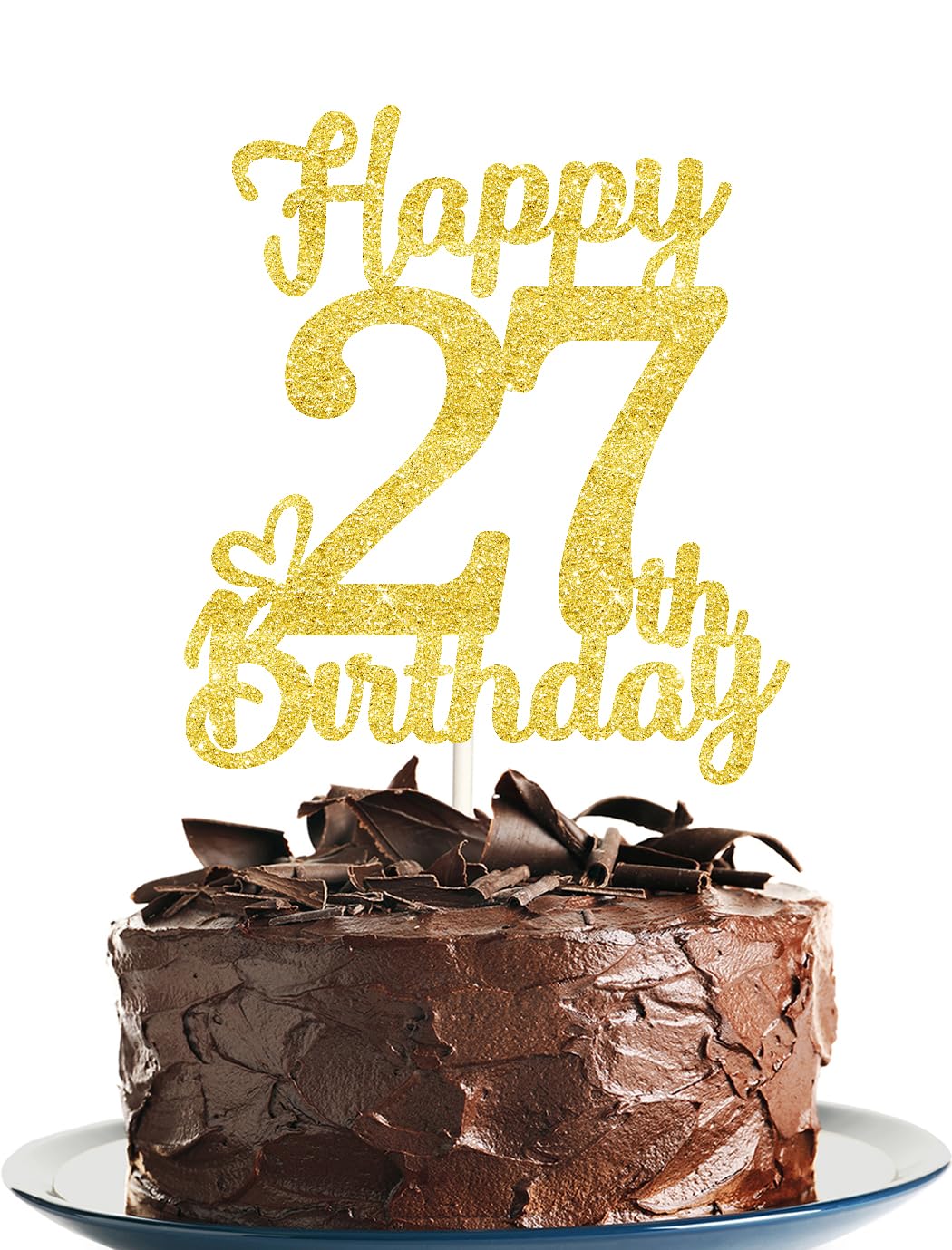 27 Birthday Cake Toppers-Gold Glitter, 27Th Cake Topper For Men,27 Cake Topper For Women, 27Th Birthday Decorations,27Th Birthda