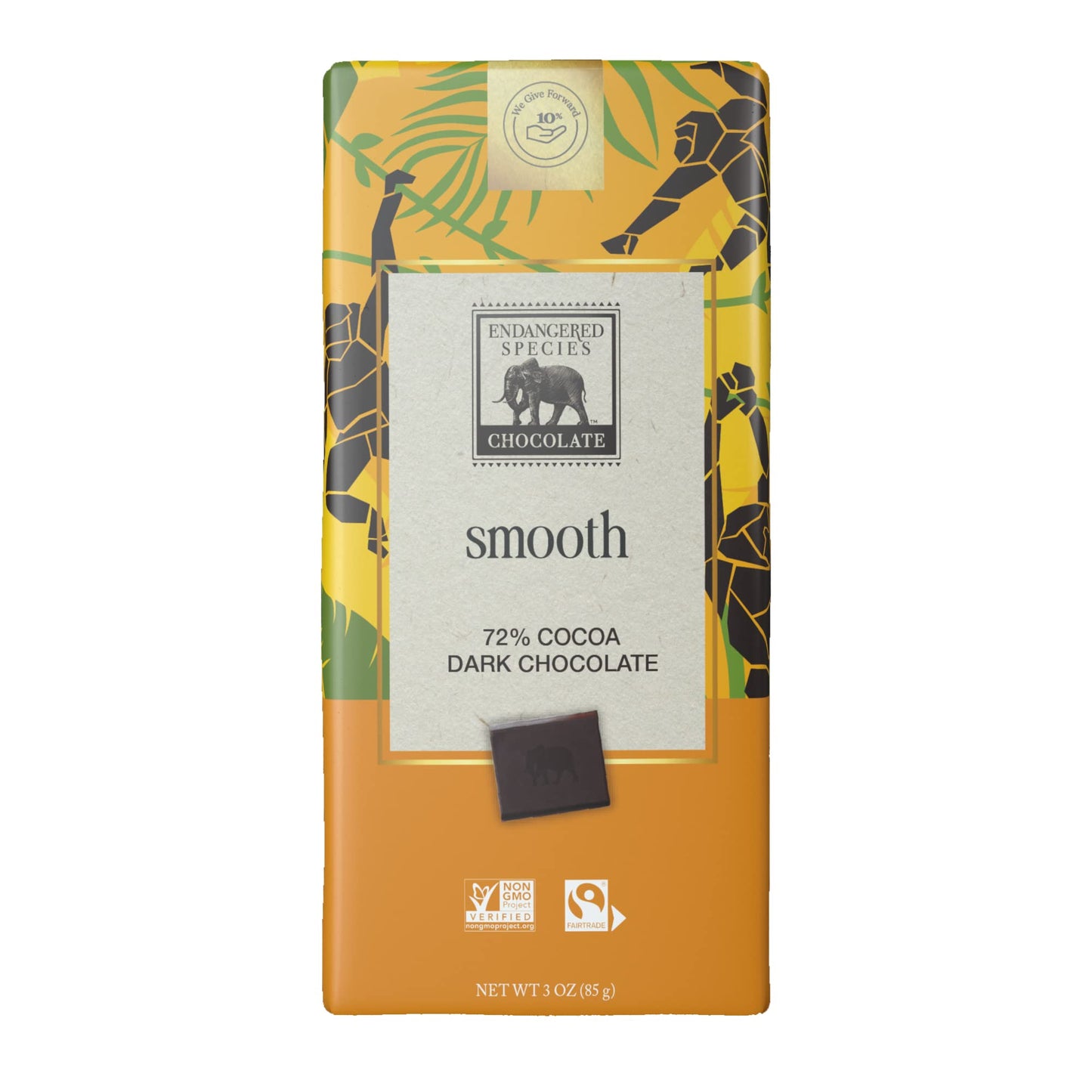 Endangered Species Chocolate Chimpanzee, Natural Dark Chocolate (72%), 3-Ounce Bars (Pack Of 12)