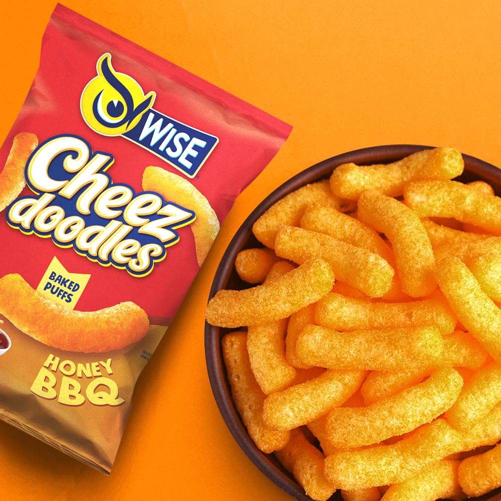 Wise Snacks Cheez Doodles Baked Puffs, Honey Bbq, Individual Snack Size Bags, School And Halloween Snacks For Kids, Gluten Free, 0G Trans Fat, No Preservatives, 0.75 Ounce (42 Count)