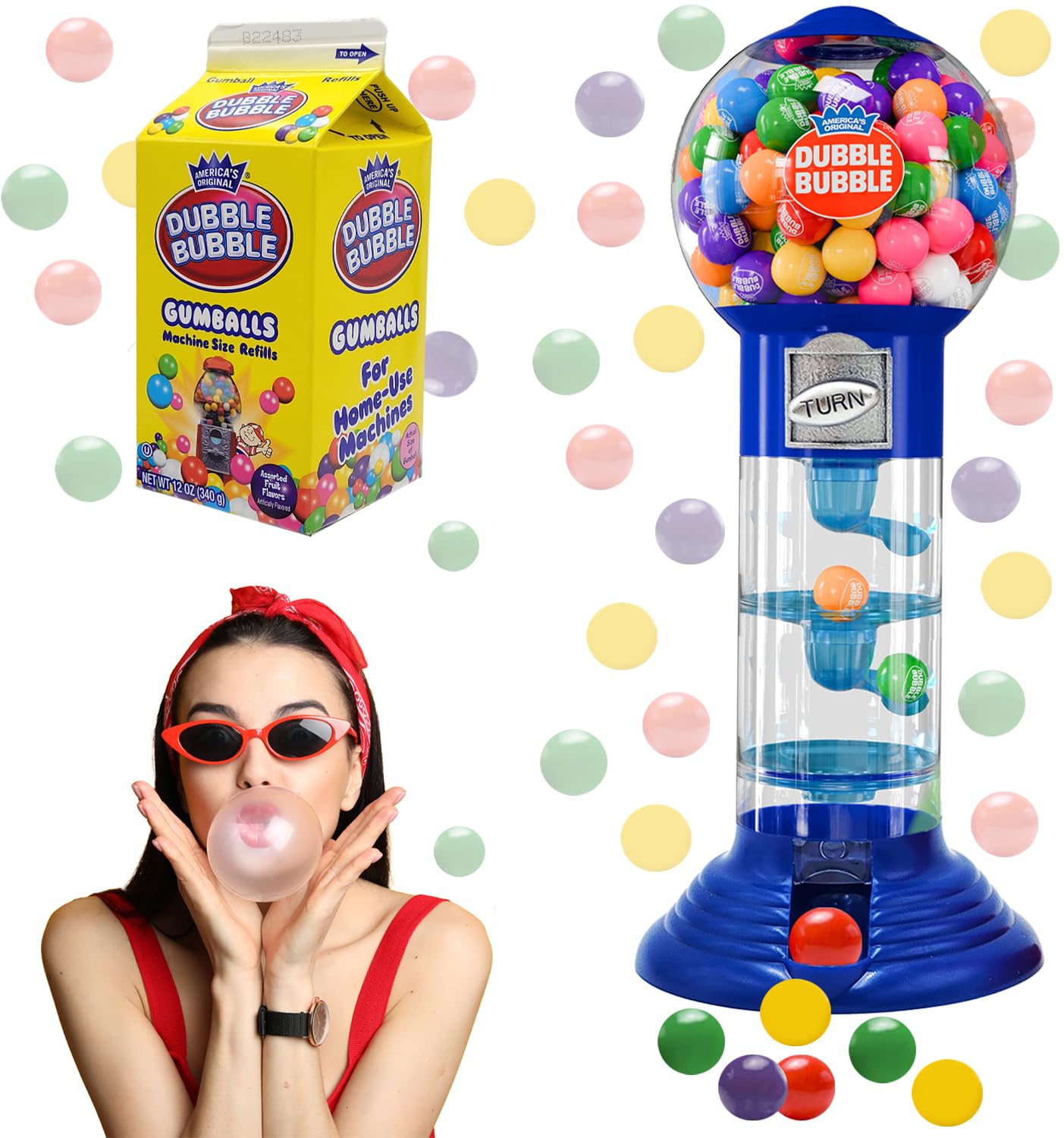 Fruidles Coin Operated Gumball Machine for Kids - 10.5 Tall, Includes 150 Gum Balls, Assorted Colors - Fun Candy Dispenser Toy