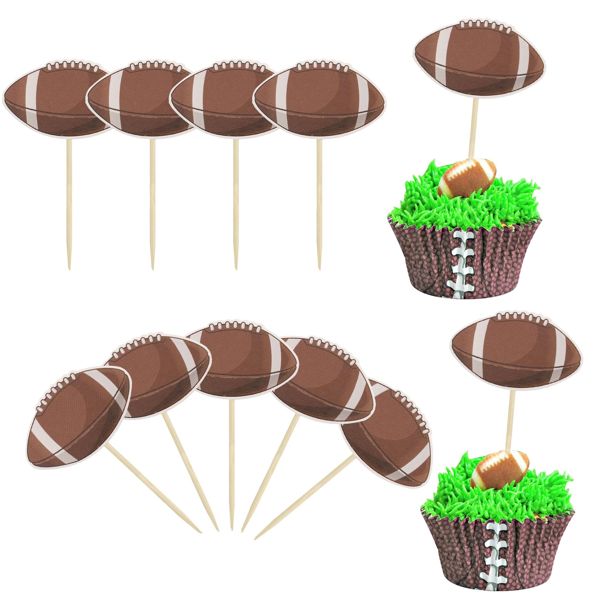 36Pcs American Football Cupcake Toppers Rugby Ball Cupcake Decorations Sport Ball Cupcake Toothpicks for Football Themed Baby Sh