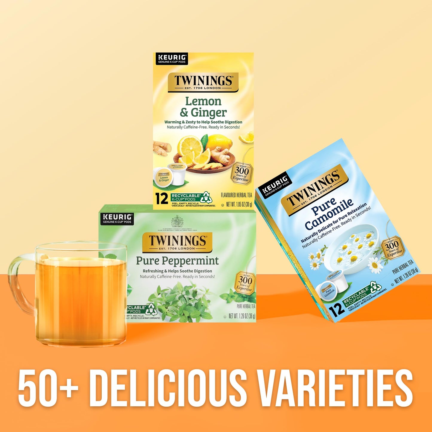 Twinings Herbal Chamomile Tea K-Cup Pods, Caffeine Free, 12 Count (Pack of 6)