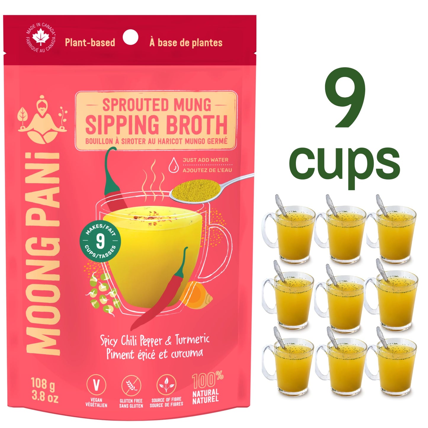 MOONG PANI Vegetable Broth Soup Powder (Spicy Cayenne Chili Pepper Turmeric) Gluten-Free, Detox, Natural, Lower Sodium, Vegan, K