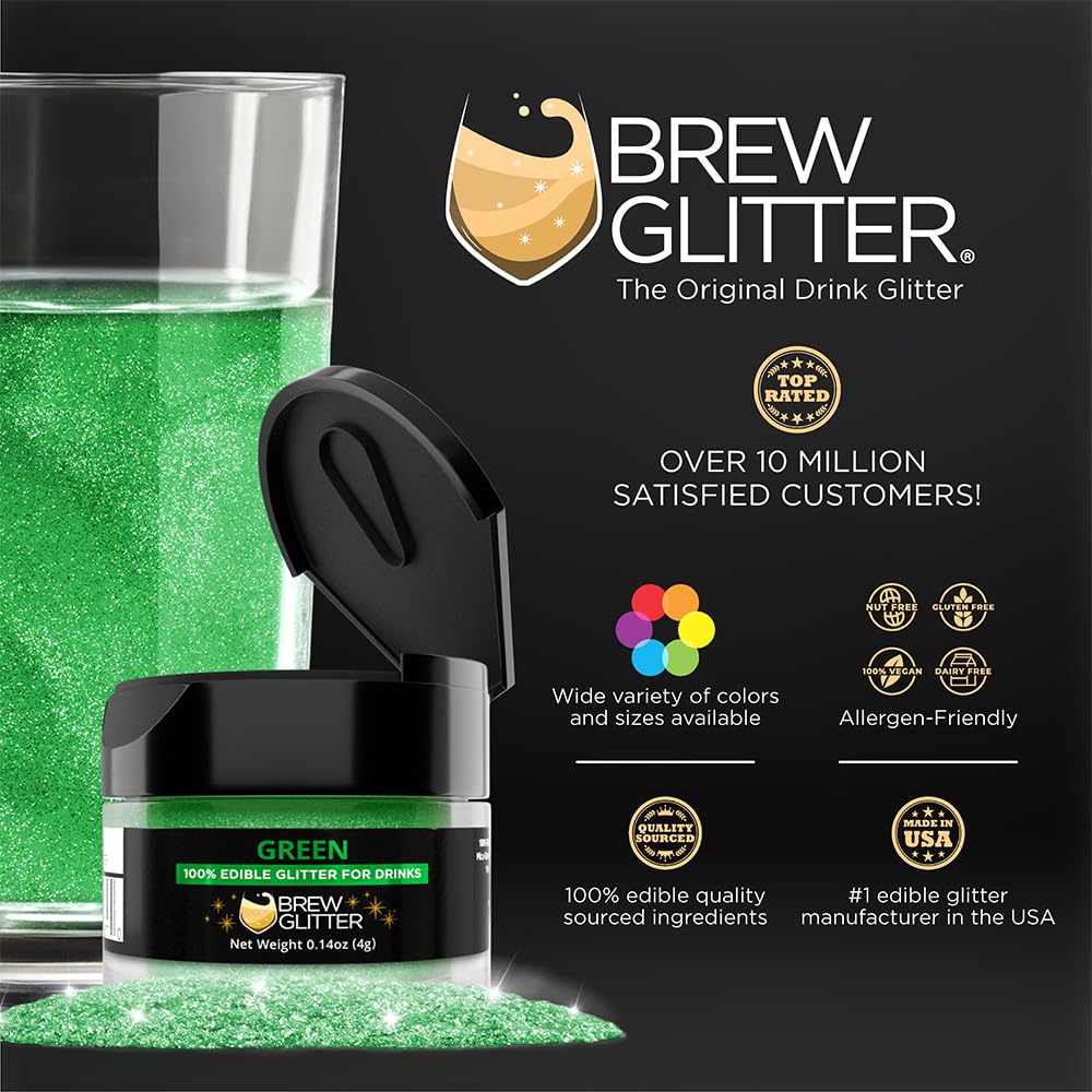 Bakell Brew Glitter - Green Edible Drink Glitter, 4g Shaker Jar, for Cocktails, Beverages