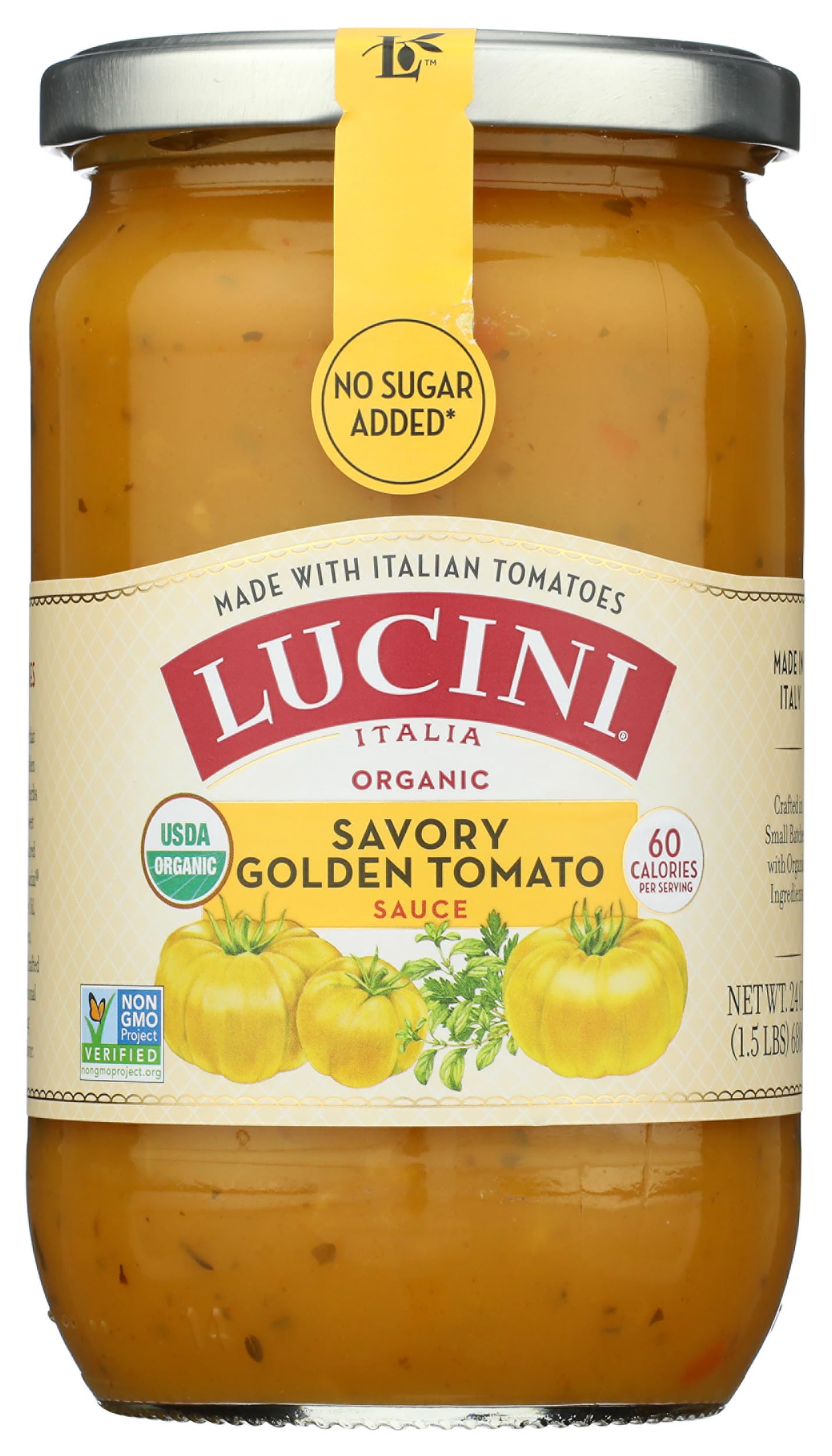 Lucini Organic Golden Tomato Sauce - Classic Italian Sauce in Glass Jar - Fresh Organic Tomatoes - No Sugar Added Pasta Sauce, 2