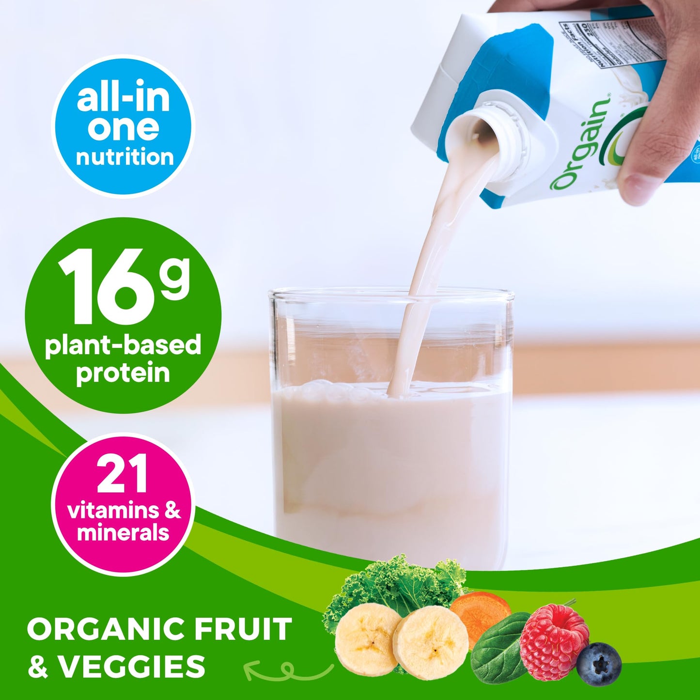 Orgain Organic Nutritional Vegan Protein Shake, 16g Protein, Gluten Free, Non-GMO, 11 Fl Oz, Vanilla Bean, Pack of 12