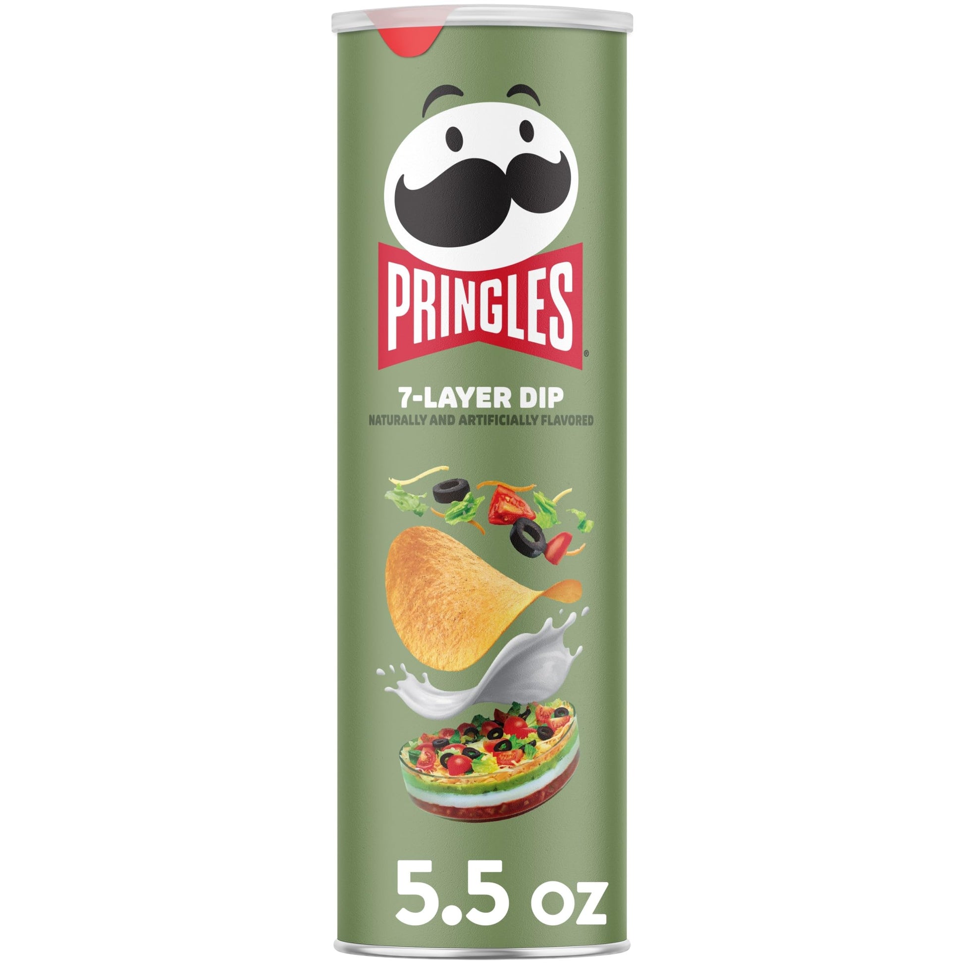 Pringles Potato Crisps Chips, Lunch Snacks, On-the-Go Snacks, 7-Layer Dip, 5.5oz Can (1 Can)