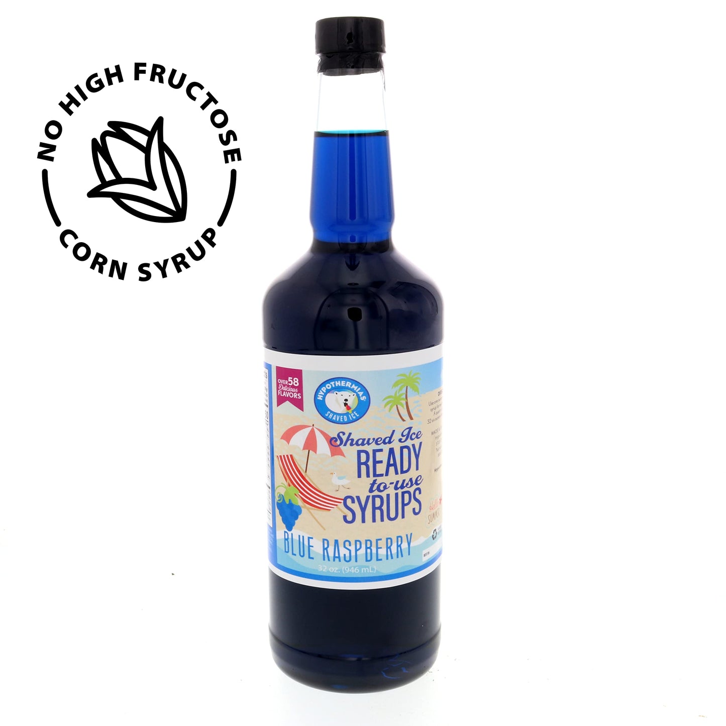 Hypothermias Shaved Ice & Snow Cone Syrup - Quart (32 Fl. Oz) - Blue Raspberry - Made With Non-Gmo 100% Pure Cane Sugar, No Corn