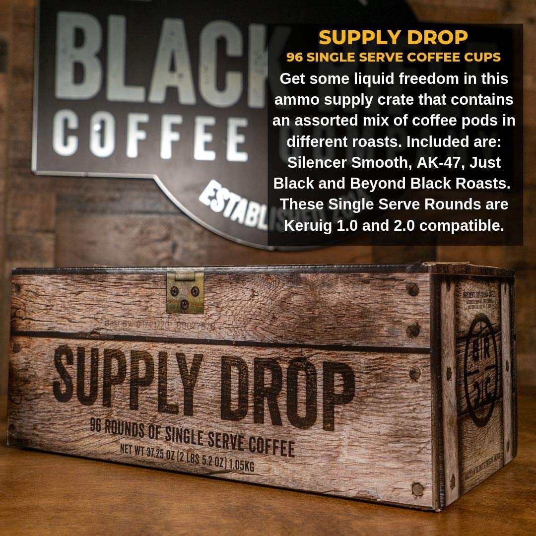 Black   Coffee Company K Cups Variety Pack - Silencer Smooth, AK-47, Just Black & BeyondBlack - 96 Count